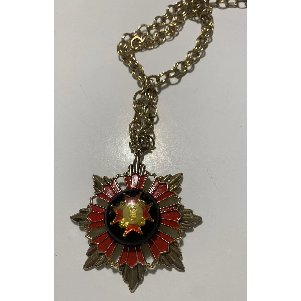 VTG MCM Gold Tone Maltese Medallion With Red And Black Enamel 1950's/1960's